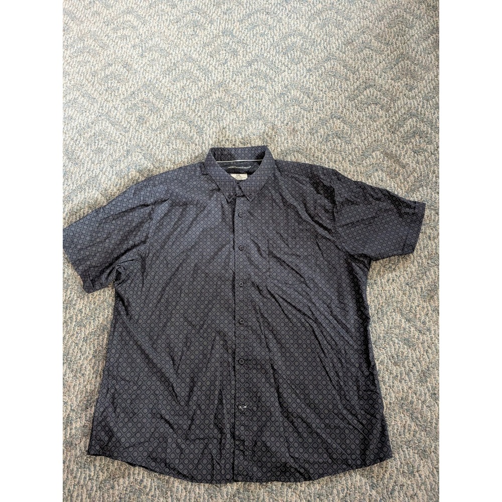 North Hudson Mens XXL Navy Blue Geometric Circle Print Short Sleeve Button Down